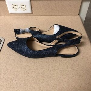 NWOT Arromic Glitter Slingback Flats Pointed Toe 2-Way Wear Ankle Strap 6 1/2